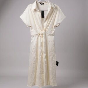 Lulus Summer Ivory Linen Midi Dress M